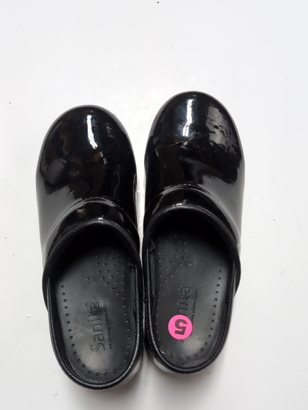 Sanita Glossy Black Patent Slip-On Clogs
